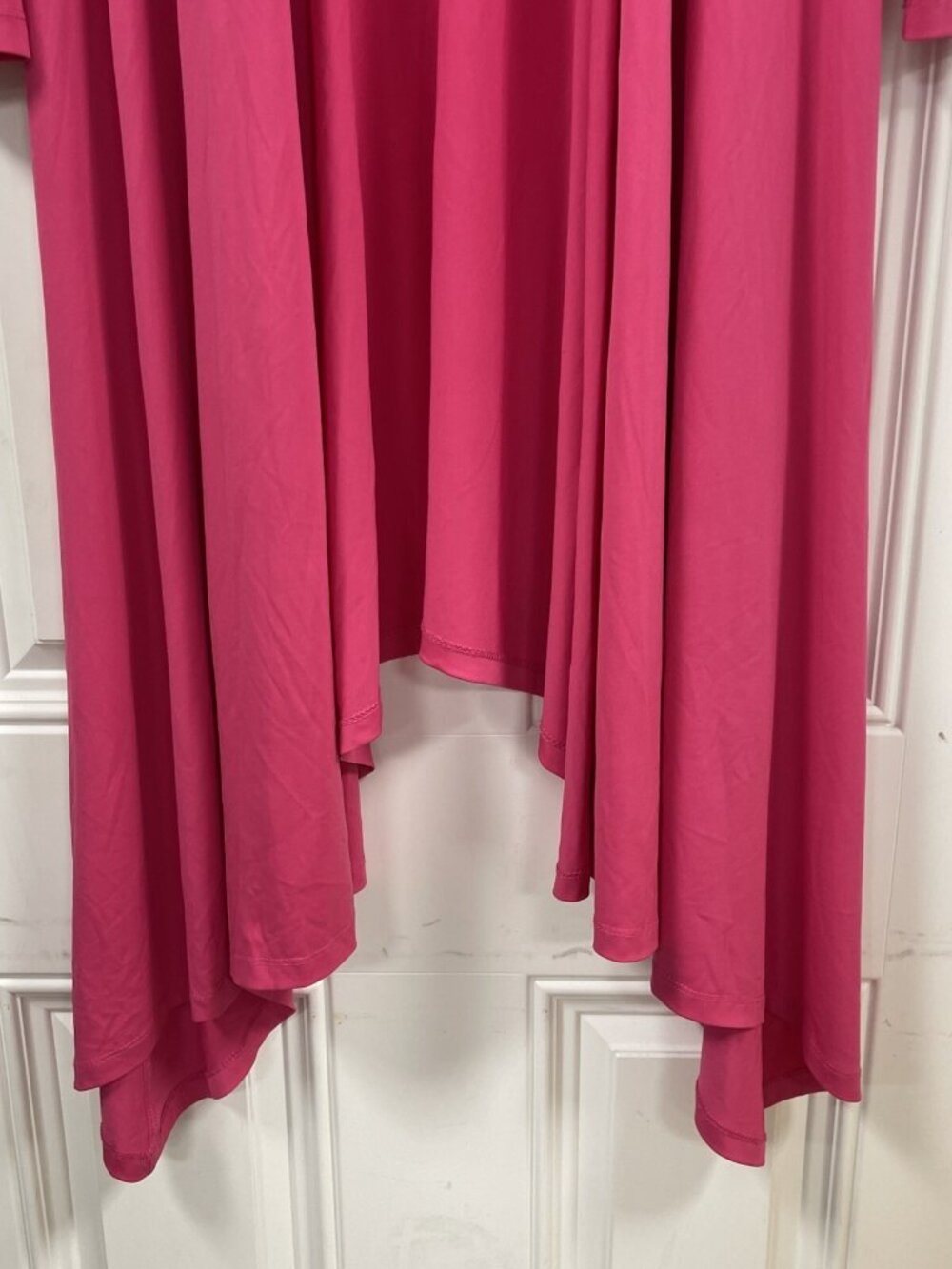 American Glamour Badgley Mischka Hot Pink Long Knit Open Front Duster Coatigan L - Picture 3 of 8